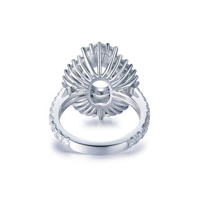 Baguette Diamond Double Halo Oval Semi Mount Ring 14K White Gold - Lord of Gem Rings