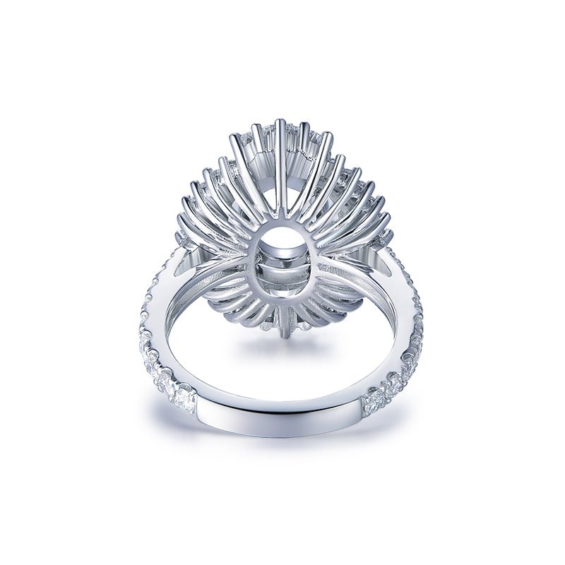 Baguette Diamond Double Halo Oval Semi Mount Ring 14K White Gold - Lord of Gem Rings