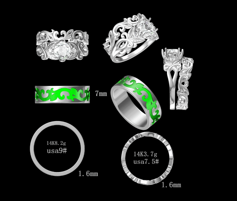 Reserved for Bella Custom Floral Matching Bands for  Emerald Ring 14k Yellow Gold