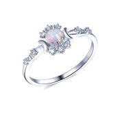 Round Africa Opal Diamond Vintage Engagement Ring 14K White Gold