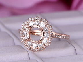 Reserved for AAA - Engagement Semi Mount Ring Layered Diamond Double Halo 14K Rose Gold Round 7mm