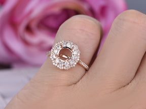 Reserved for AAA - Engagement Semi Mount Ring Layered Diamond Double Halo 14K Rose Gold Round 7mm
