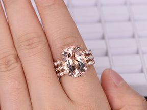 Reserved for Mwajuma 2nd payment ,Oval  Morganite Engagement Ring trio Sets 14K Rose Gold 12x16mm