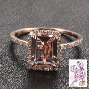 Reserved for  oneionegemm Emerald Cut Morganite Engagement Ring Pave Diamond 14K Rose Gold - Lord of Gem Rings - 1