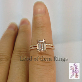 Reserved for karina Custom Matching band for  Emerald Cut Morganite Engagement Ring Set 14K Rose Gold - Lord of Gem Rings - 1