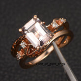 Emerald Cut Morganite Engagement Ring 14K Rose Gold 7x9mm Vintage Style - Lord of Gem Rings - 1