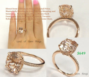 Reserved for jenny Oval Morganite Engagement Ring Pave Diamond Wedding 14K Rose Gold Milgrain Undergallery - Lord of Gem Rings - 3