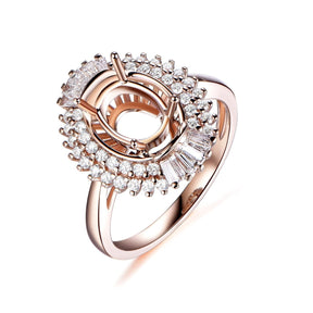 For AAA - Oval Baguette Diamond Double Halo Setting Semi Mount Ring - Lord of Gem Rings