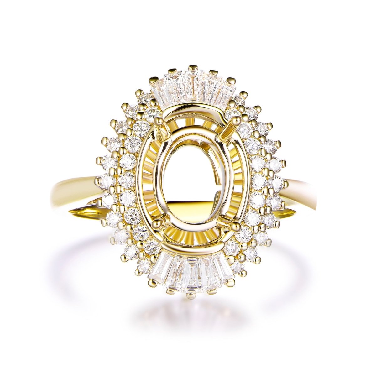 For AAA - Oval Baguette Diamond Double Halo Setting Semi Mount Ring - Lord of Gem Rings