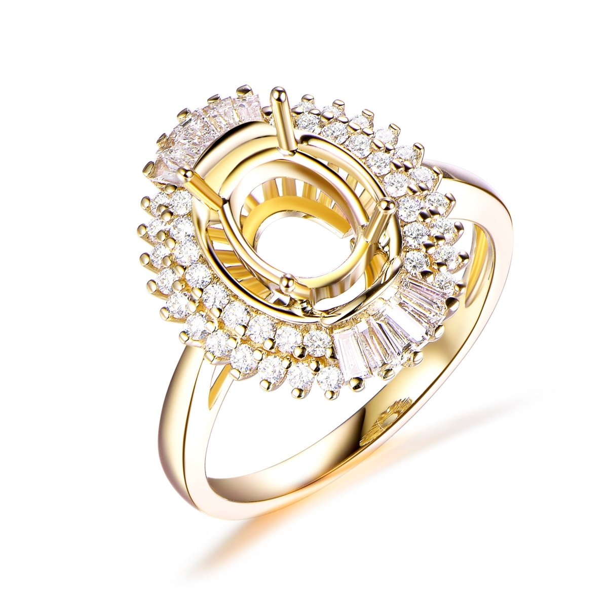 For AAA - Oval Baguette Diamond Double Halo Setting Semi Mount Ring - Lord of Gem Rings