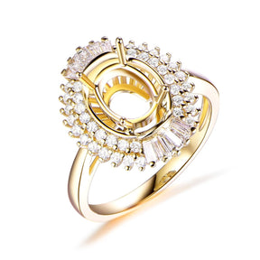 For AAA - Oval Baguette Diamond Double Halo Setting Semi Mount Ring - Lord of Gem Rings