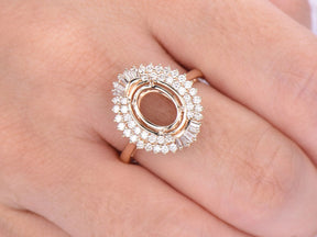 For AAA - Oval Baguette Diamond Double Halo Setting Semi Mount Ring - Lord of Gem Rings