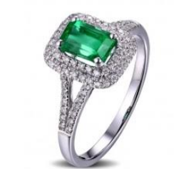 Reserved for  Hershey Emerald Engagement Ring Pave Diamond Wedding 10K White Gold Double Halo - Lord of Gem Rings - 1