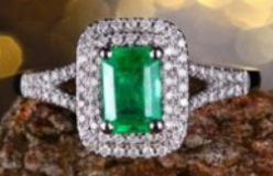 Reserved for  Hershey Emerald Engagement Ring Pave Diamond Wedding 10K White Gold Double Halo - Lord of Gem Rings - 2