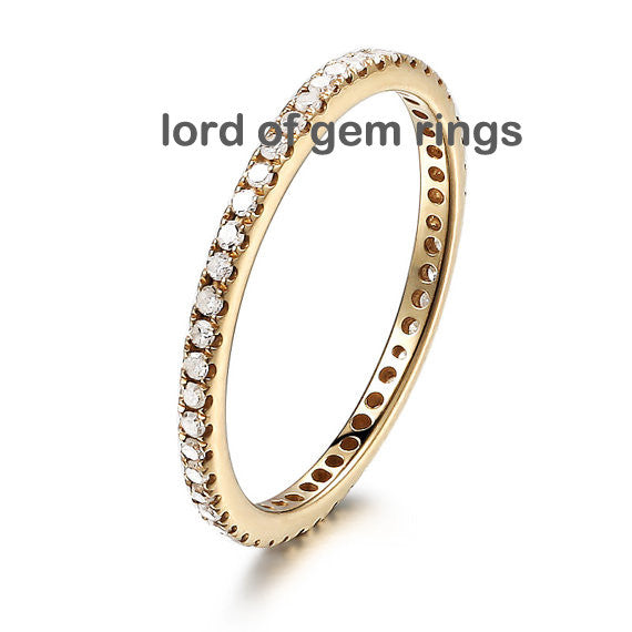 Pave Diamond Wedding Band Eternity Anniversary Ring 14K Yellow Gold VS-H 0.27ct - Thin Design - Lord of Gem Rings - 1
