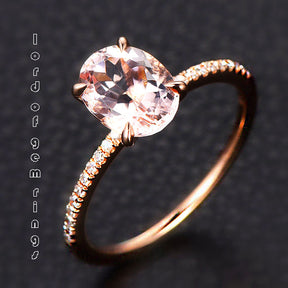 Oval Morganite Engament Ring Pave Diamond Wedding 14k Rose Gold 6x8mm - Lord of Gem Rings - 3