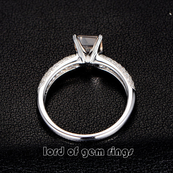 Asscher Morganite Engagement Ring Pave Diamond Wedding 14K White Gold - Lord of Gem Rings - 6