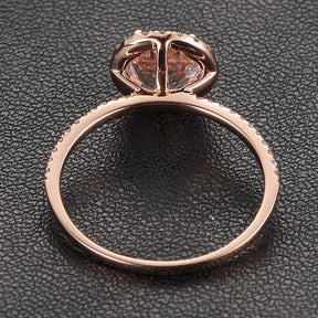 Round Morganite Engagement Ring Sets Pave Diamond Wedding 14K Rose Gold 7mm - Lord of Gem Rings - 4