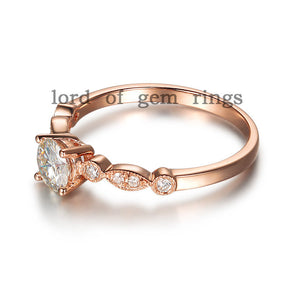 Round Moissanite Engagement Ring Pave VS Diamond Wedding 14K Rose Gold 5mm  Art Deco - Lord of Gem Rings - 4