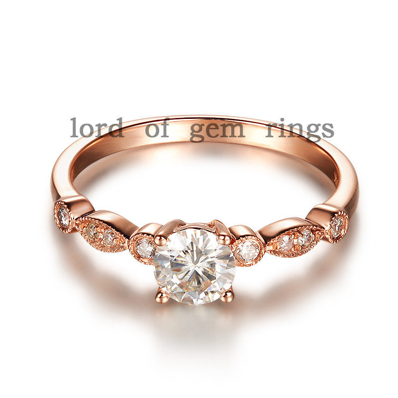 Round Forever Brilliant Moissanite Engagement Ring VS Diamond 14K Rose Gold 6.5mm Art Deco - Lord of Gem Rings - 2