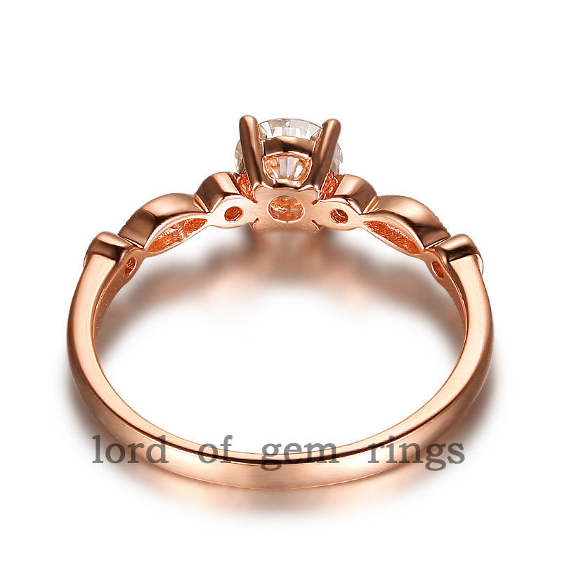 Round Forever Brilliant Moissanite Engagement Ring VS Diamond 14K Rose Gold 6.5mm Art Deco - Lord of Gem Rings - 4