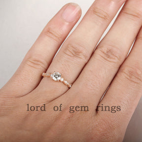 Round Moissanite Engagement Ring Pave VS Diamond Wedding 14K Rose Gold 5mm  Art Deco - Lord of Gem Rings - 3