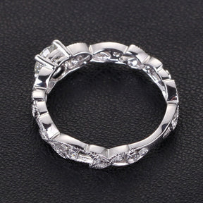 Round Forever Brilliant Moissanite Engagement Ring Diamond 14K White Gold 5.0mm  Art Deco Floral Shank - Lord of Gem Rings - 3