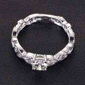 Round Forever Brilliant Moissanite Engagement Ring Diamond 14K White Gold 5.0mm  Art Deco Floral Shank - Lord of Gem Rings - 4