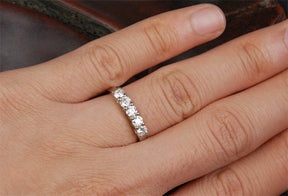 Moissanite Wedding Band Anniversary Ring 14K White Gold 5 Stones 3.5mm Round Trellis Design - Lord of Gem Rings - 4