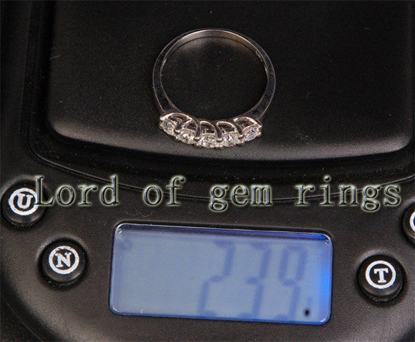 Moissanite Wedding Band Anniversary Ring 14K White Gold 5 Stones 3.5mm Round Trellis Design - Lord of Gem Rings - 5