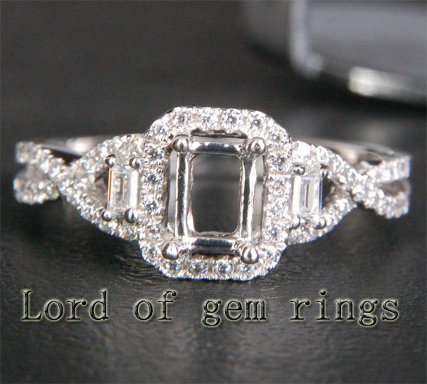 Emerald Cut 4x6mm 14K White/Yellow/Rose Gold .38ct Diamonds Wedding Semi Mount Ring Setting - Lord of Gem Rings - 1