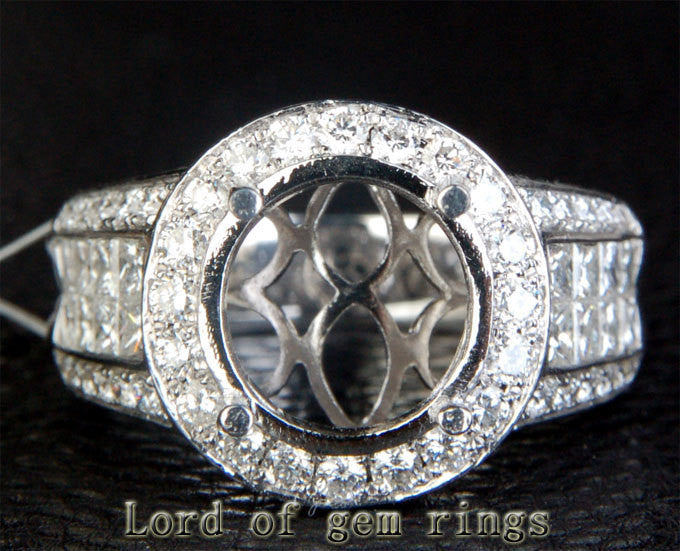 Diamond Engagement Semi Mount Ring 14K White Gold Setting Round 11mm - Invisible Princess VS Diamonds - Lord of Gem Rings - 1