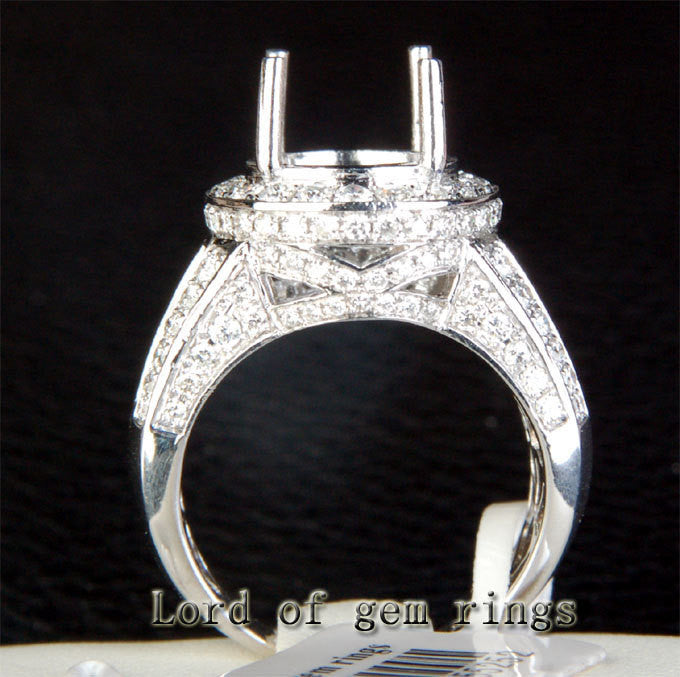 Diamond Engagement Semi Mount Ring 14K White Gold Setting Round 11mm - Invisible Princess VS Diamonds - Lord of Gem Rings - 3