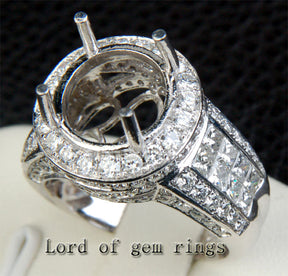 Diamond Engagement Semi Mount Ring 14K White Gold Setting Round 11mm - Invisible Princess VS Diamonds - Lord of Gem Rings - 5