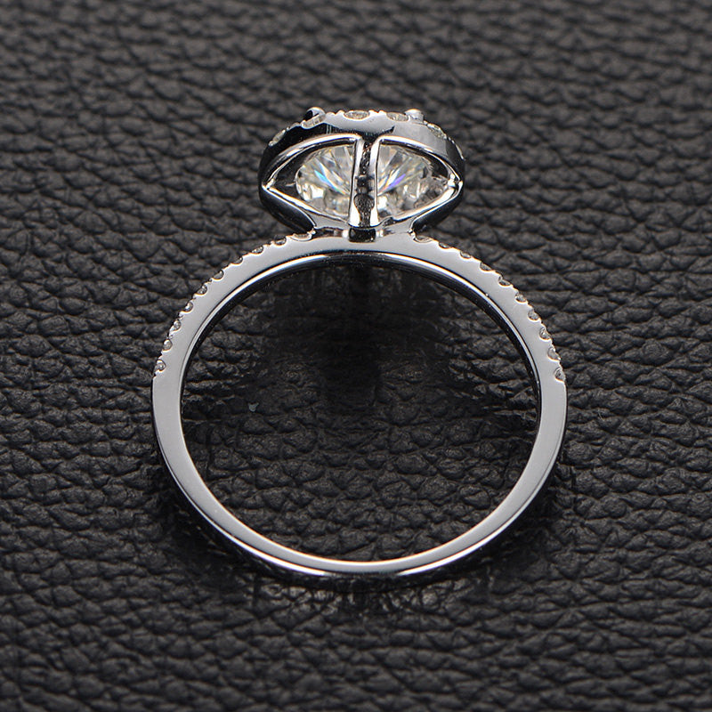 Round  Moissanite Engagement Ring Pave Moissanite Wedding 14K White Gold 6.5mm - Lord of Gem Rings - 4