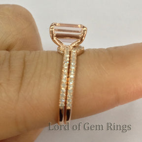 Reserved for karina Custom Matching band for  Emerald Cut Morganite Engagement Ring Set 14K Rose Gold - Lord of Gem Rings - 3