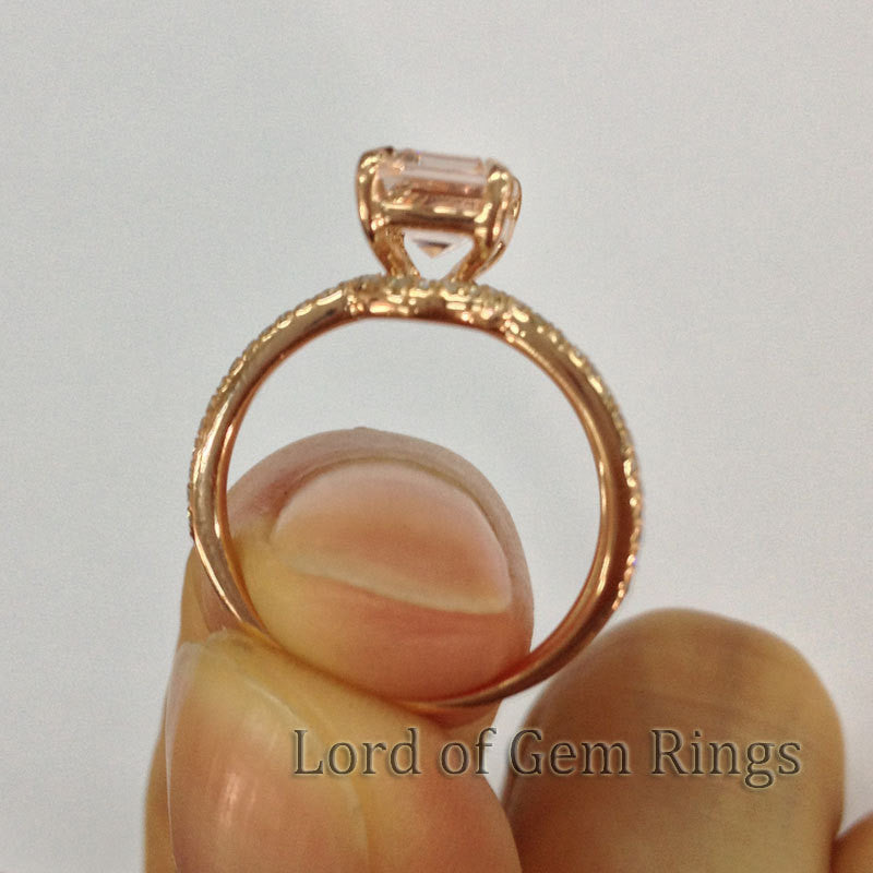 Reserved for karina Custom Matching band for  Emerald Cut Morganite Engagement Ring Set 14K Rose Gold - Lord of Gem Rings - 4