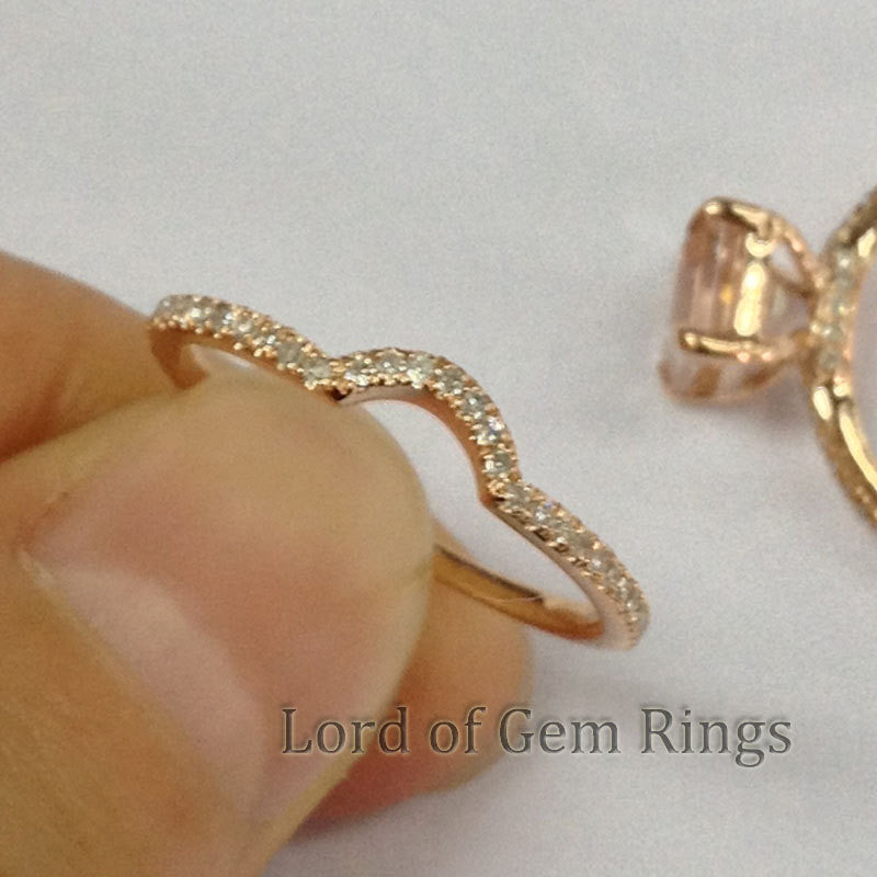 Reserved for karina Custom Matching band for  Emerald Cut Morganite Engagement Ring Set 14K Rose Gold - Lord of Gem Rings - 2