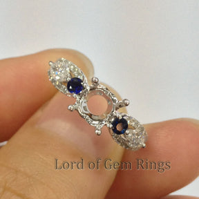 Three stones 6.5mm Round Cut Sapphire diamonds Semi Mount 14k white Gold - Lord of Gem Rings - 1