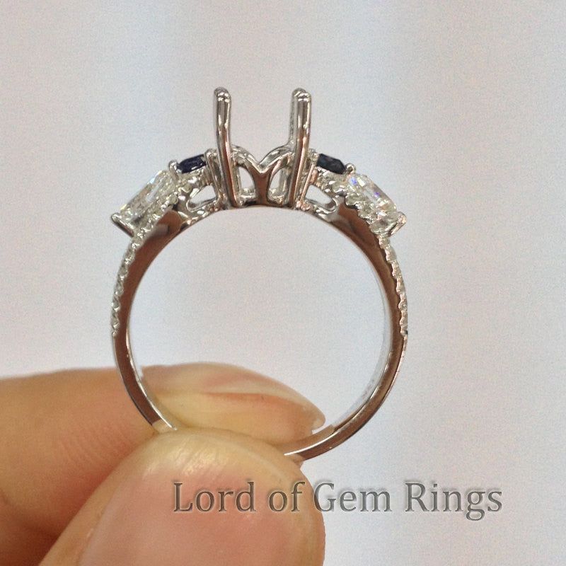 Three stones 6.5mm Round Cut Sapphire diamonds Semi Mount 14k white Gold - Lord of Gem Rings - 4