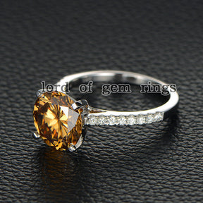 Round Yellow Moissanite Engagement cathedral Ring 14K White Gold 10mm - Lord of Gem Rings - 3