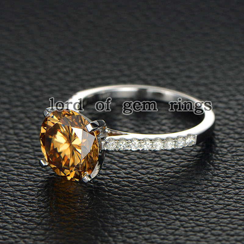 Reserved for amcg3964 Custom FB Moisssanite Engagement Ring Pave Diamond 14K Two Tone Gold cathedral - Lord of Gem Rings - 3