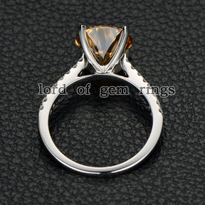 Round Yellow Moissanite Engagement cathedral Ring 14K White Gold 10mm - Lord of Gem Rings - 4