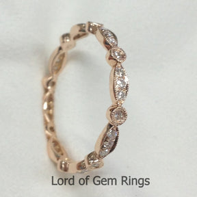 Pave Diamond Wedding Band Eternity Anniversary Ring 14K Rose Gold Art Deco Milgrain - SI/H - Lord of Gem Rings - 4