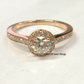 Reserved for Amanda, Round Morganite Engagement Ring Pave Diamond 14K Yellow Gold Side/Under Gallery - Lord of Gem Rings - 2
