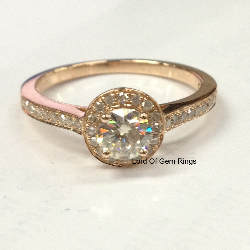 Reserved for Amanda, Round Morganite Engagement Ring Pave Diamond 14K Yellow Gold Side/Under Gallery - Lord of Gem Rings - 2