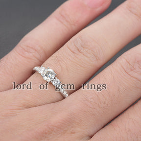 Round Moissanite Engagement Ring Pave Moissanite Wedding 14K White Gold 6.5mm - Lord of Gem Rings - 2