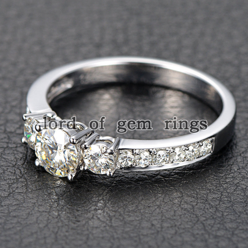 Round Moissanite Engagement Ring Pave Moissanite Wedding 14K White Gold 6.5mm - Lord of Gem Rings - 3