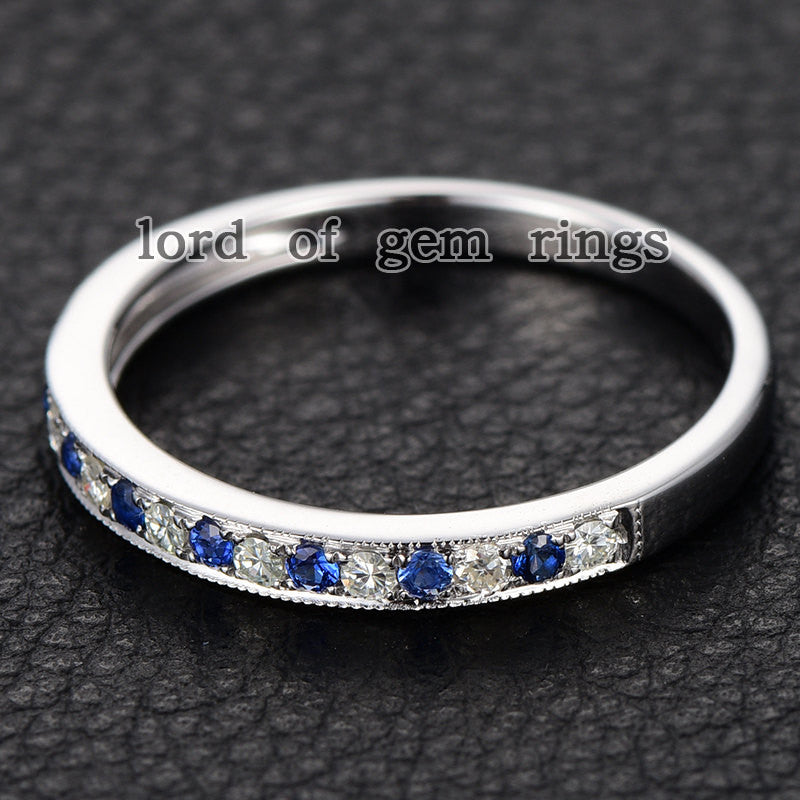 Reserved for Becky Custom Moissanite Sapphire Wedding Ring 14K White Gold - Lord of Gem Rings - 4