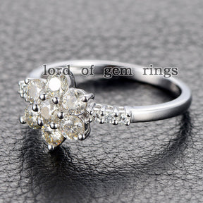 Moissanite Engagement Ring 14K White Gold 3mm & 1.5mm Round  Snow Flower Snowflake - Lord of Gem Rings - 3